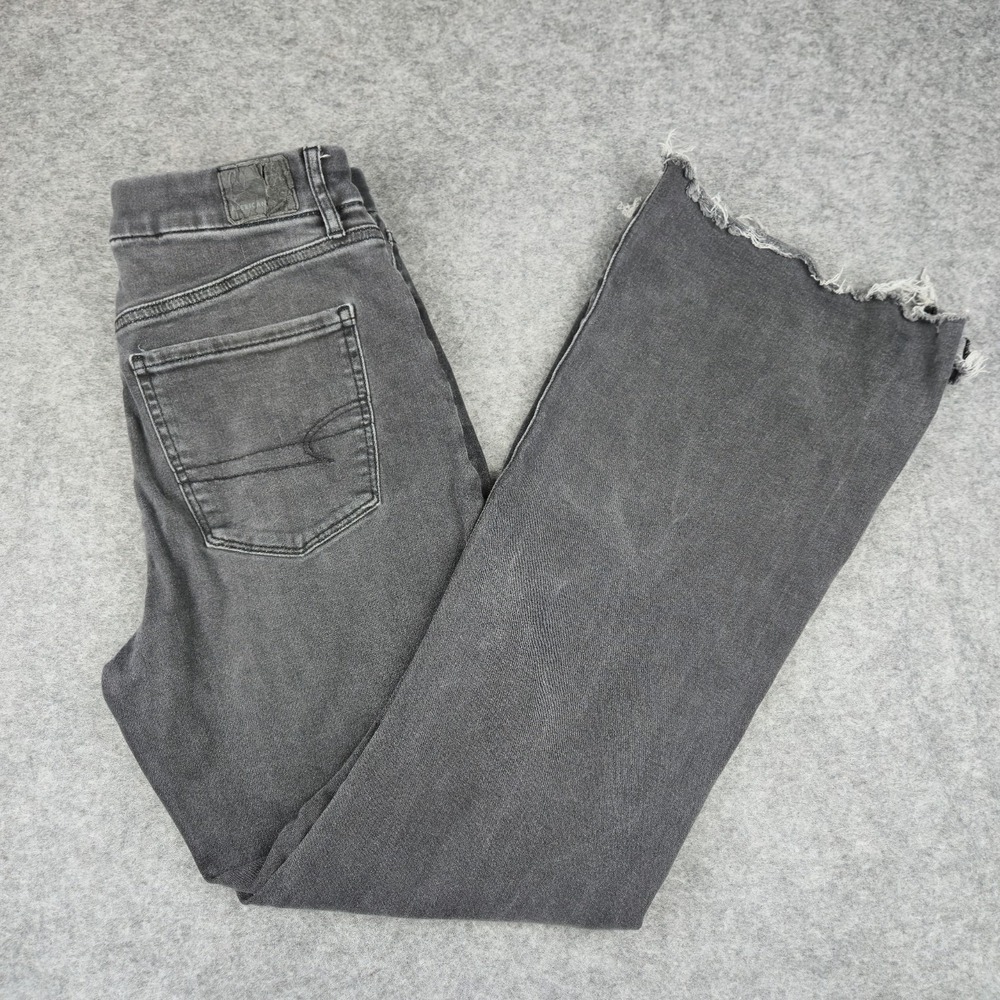 American Eagle Curvy Super High Rise Flare Jeans Women's Size 8 Black Distressed